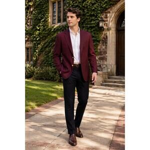 Vintage Burtons Mens Blazer 44S Burgundy Gold Button Preppy Classic Old Money